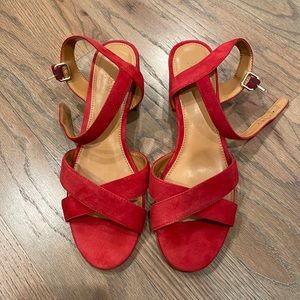 Suede red block sandals